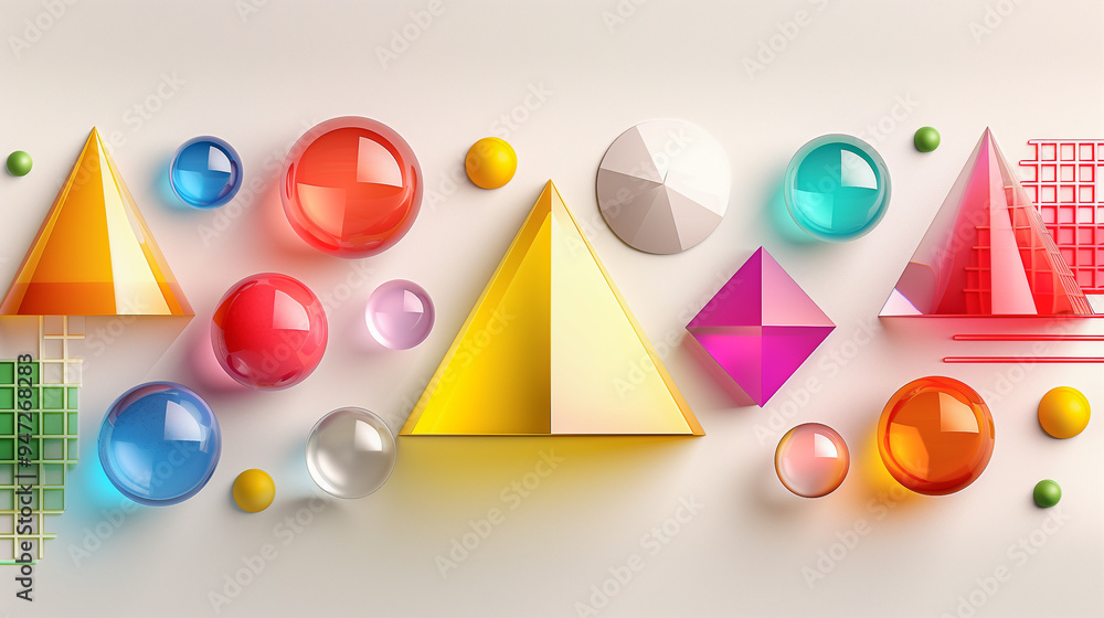 Poster colorful geometric shapes in a minimalist abstract design..