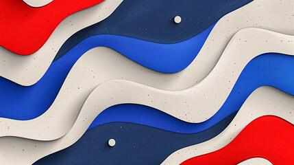 Obraz premium Abstract Wavy Layered Design in Red, Blue, and White Tones..
