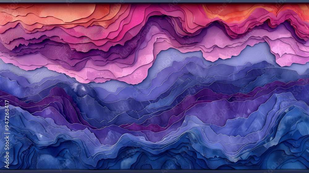 Poster colorful layered abstract landscape with paper cut effect..