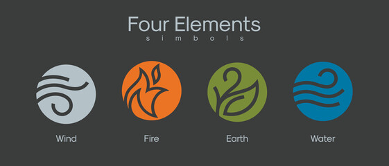 Four Elements fire water earth air Icon Set Logos