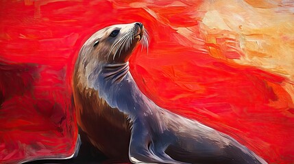 Artistic Seal Against Vibrant Abstract Background