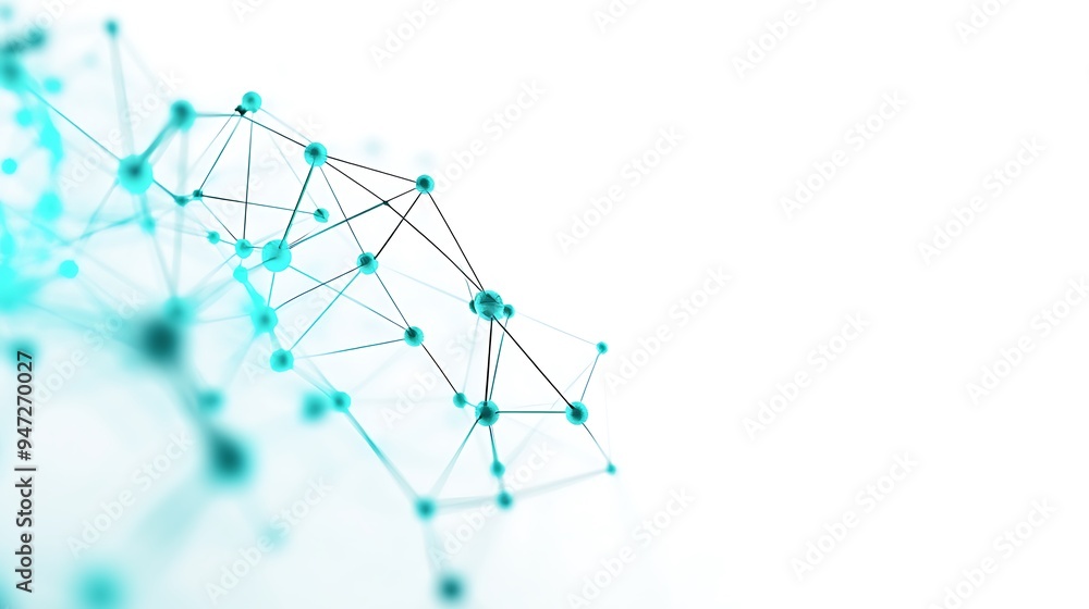 Leinwandbilder abstract 3d rendering of a network of interconnected turquoise spheres