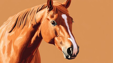 Stylized Portrait of a Brown Horse on Orange Background