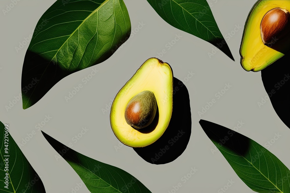 Aufkleber avocado leaf shadows overlay effect on soft subdued background