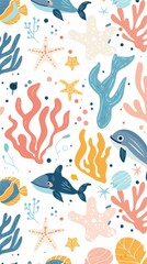 vector graphic of cute simple patterns of marine