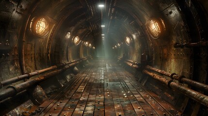 Rusty Industrial Tunnel with Light at the End.