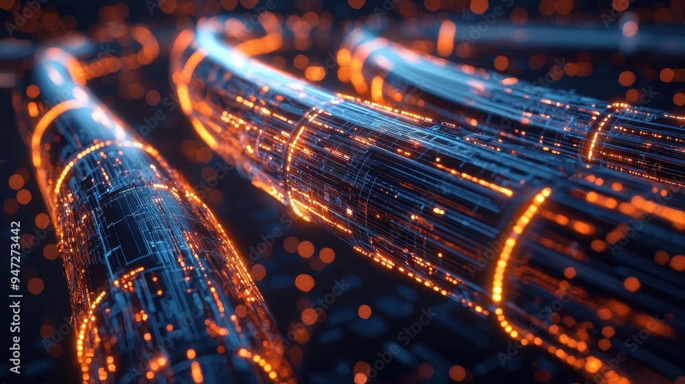 Poster abstract digital network with glowing lines and bokeh lights