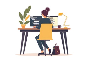 A person sits at a desk with a computer, likely working or studying