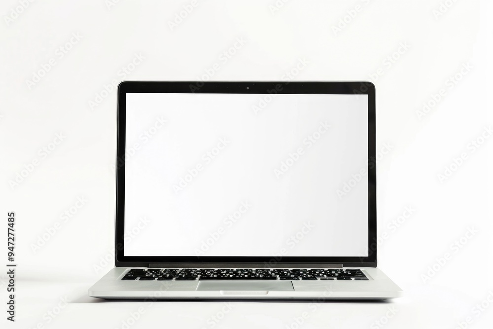 Poster a laptop computer with a blank white screen, perfect for technology and digital concepts