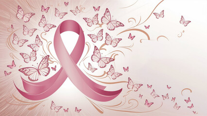 Obraz premium banner Breast cancer awareness a pink ribbon with pink background. A pink ribbon for breast cancer month