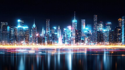 Fototapeta premium Modern Cityscape Skyline Night Cityscape with Lights Reflections and Stars