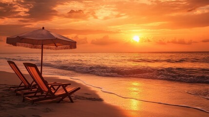 Beach Sunset with Loungers