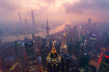 Naklejka premium Aerial View of Skyscrapers in an Urban Cityscape