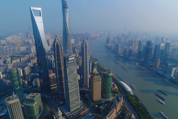 Obraz premium Aerial View of Skyscrapers in an Urban Cityscape