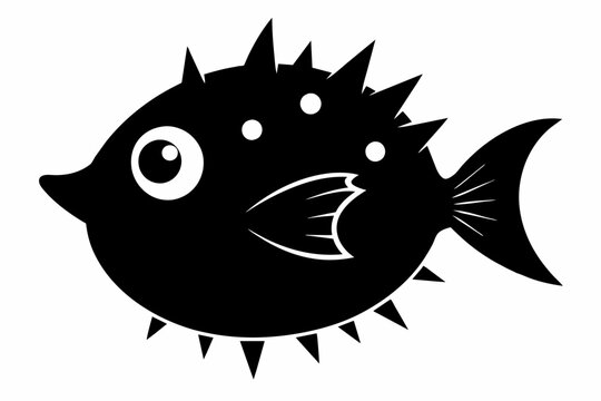 recommend clip art: Pufferfish fish silhouette black vector art illustration