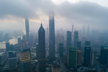 Aerial View of Skyscrapers in an Urban Cityscape