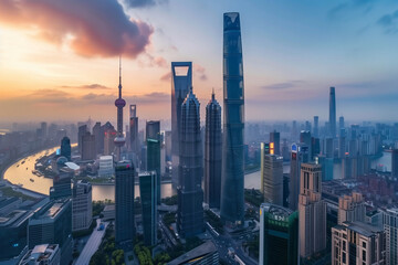 Obraz premium Aerial View of Skyscrapers in an Urban Cityscape