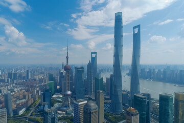 Aerial View of Skyscrapers in an Urban Cityscape