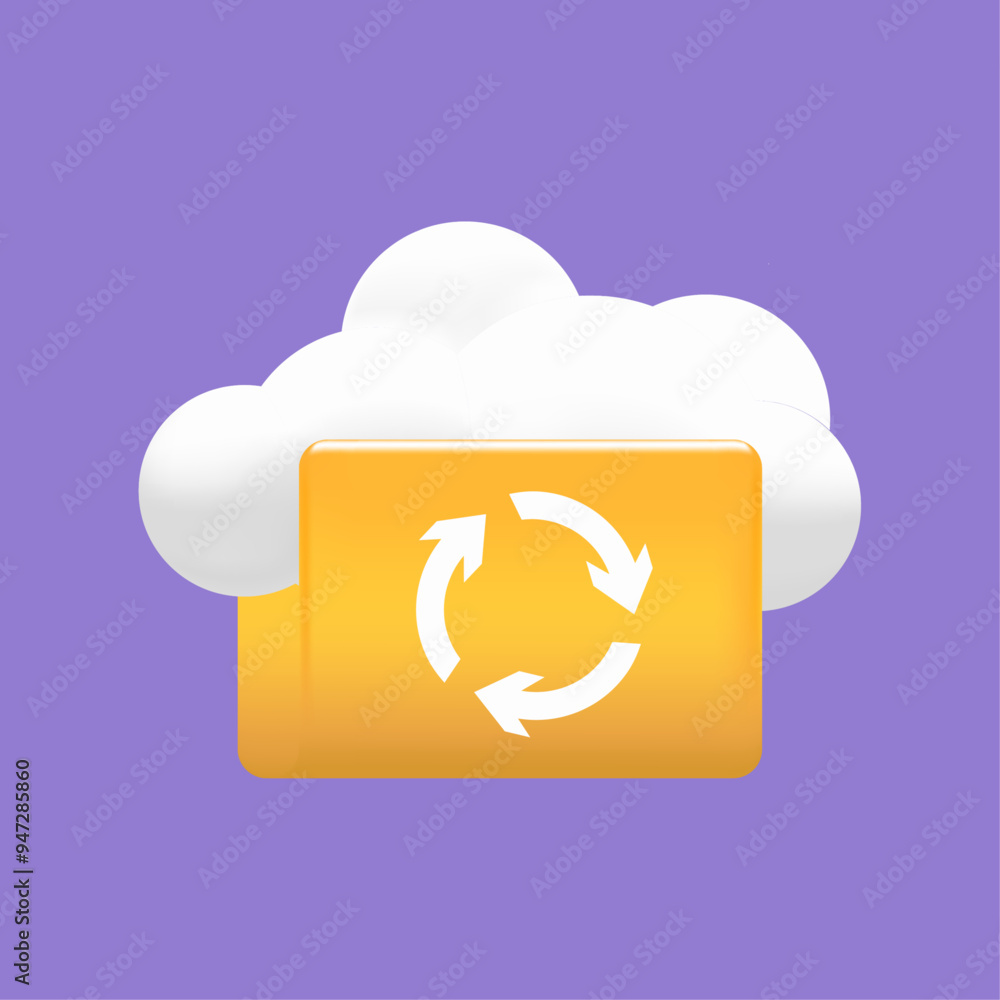 Aufkleber 3d cloud storage and technology icon: digital file synchronization, organization and data transfer s