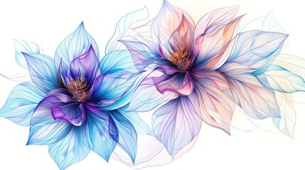 Delicate Blue and Pink Flowers with White Background