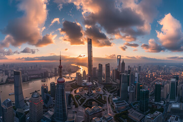 Aerial View of Skyscrapers in an Urban Cityscape