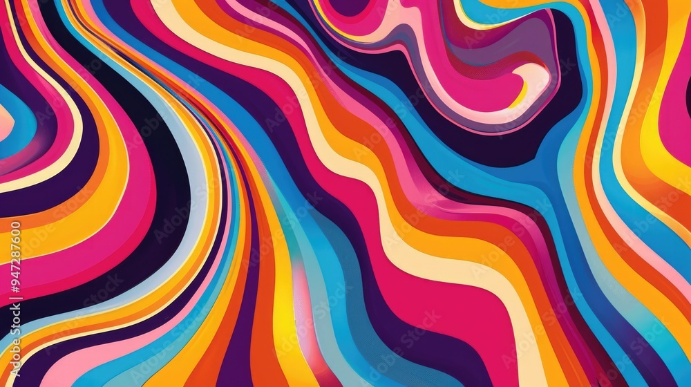 Poster A colorful and dynamic abstract artwork featuring wavy lines and shapes