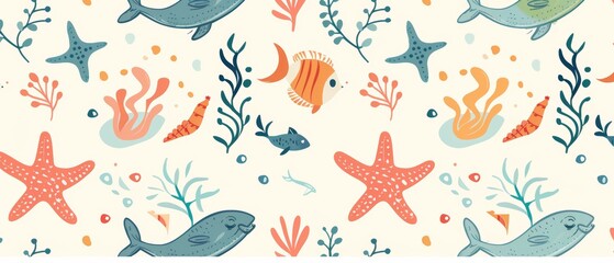 vector graphic of cute simple patterns of marine in light background