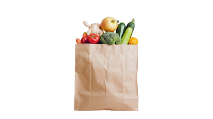 Bag with vegetables from supermarket shopping isolated on white background