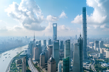 Obraz premium Aerial View of Skyscrapers in an Urban Cityscape