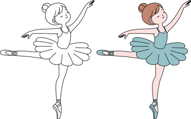 Dancer Practicing Ballet Coloring Page. Labor Day Hand Drawn Clip Art