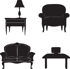 Furniture Set Black Silhouette Vector 