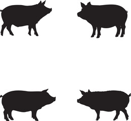 Pig silhouettes set black graphic vector