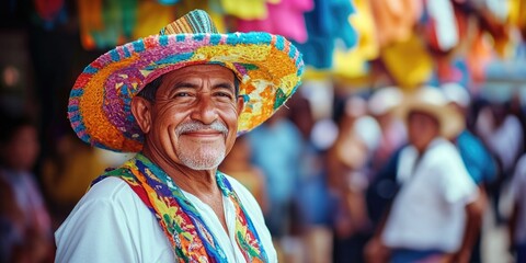 Fototapeta premium Man with colorful hat in marketplace