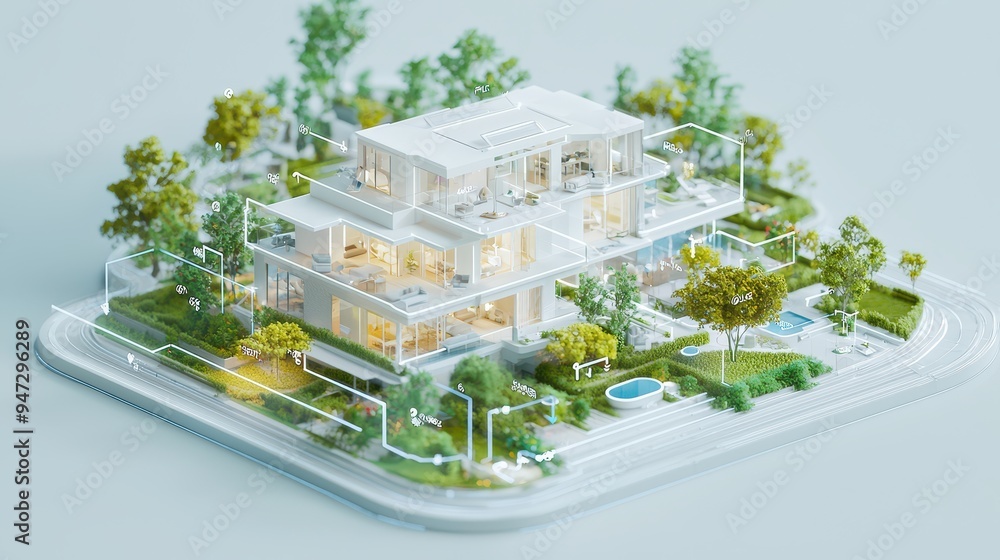 Poster smart home concept with modern architecture and technology