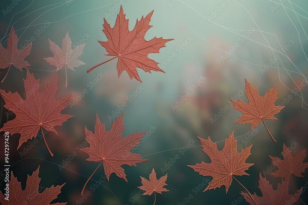 Poster elegant maple branch contour overlay in serene ambient 3d art