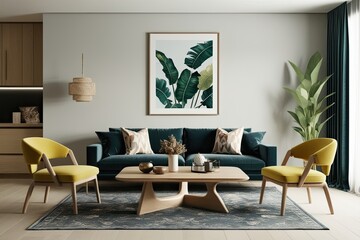 Modern Home Interior Mock-up Featuring Elegant Ash Table and Chic Decor Elements