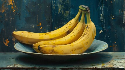 Three Yellow Bananas on a Plate