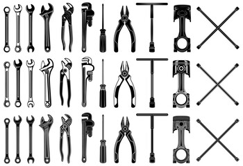 set collections tools kit icon. wrench symbol mechanic hand tools. repair equipment design vector illustration