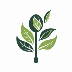 healthy food logo design with spoon and leaf elements, isolated on white background
