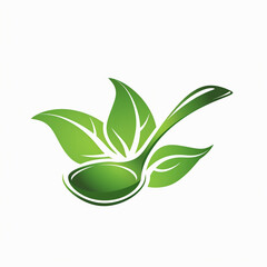 healthy food logo design with spoon and leaf elements, isolated on white background