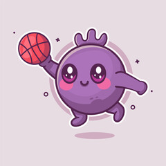 happy blueberry fruit character mascot playing basketball isolated cartoon