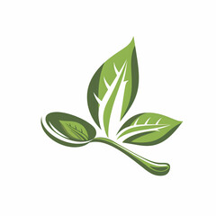 healthy food logo design with spoon and leaf elements, isolated on white background