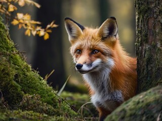 close-up, red fox in the wild
