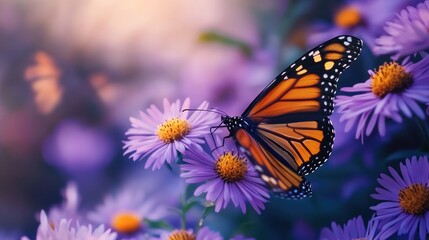 Fototapeta premium Monarch Butterfly on Purple Flowers