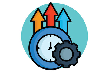 Effective colored outline icon. clock with gear and up arrow. icon related to efficiency. productivity elements vector illustration