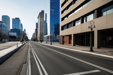 Fototapeta premium Urban Office Architecture along an Empty Street in a Metropolitan Landscape