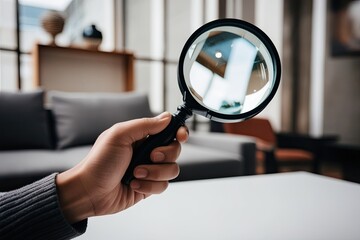 Fototapeta premium Hand Holding Magnifying Glass for Improved Clarity and In-Depth Exploration