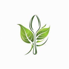 healthy food logo design with spoon and leaf elements, isolated on white background