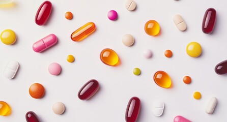 Colorful multivitamins and pills isolated on a white background