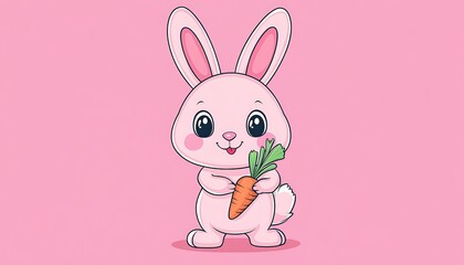Fototapeta premium Cute Cartoon Bunny Rabbit Holding Carrot Illustration